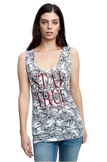 Women's Crystal Stay True Rib Tank Top | Black | Size Small | True Religion