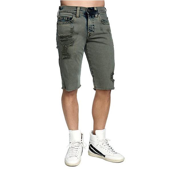 Mens Distressed Ricky Straight Short | Fdr Olive Backdrop | Size 29 | True Religion