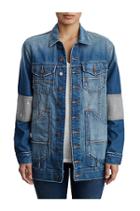 Womens Deconstructed Denim Boyfriend Jacket | Faded Cobalt | Size X Small | True Religion
