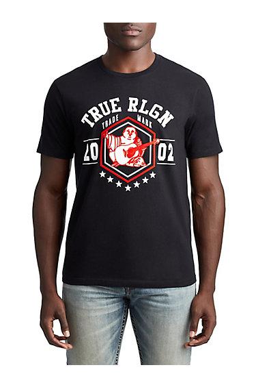 Mens Flocked Athletic Graphic Tee | Black | Size X Small | True Religion