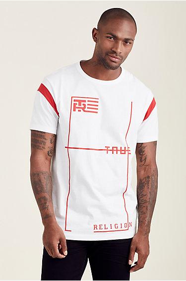 Men's Elongated Football Tee | White/red | Size X Small | True Religion