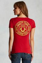 True Religion Logo Crest Slim Vneck Womens Tee - Red