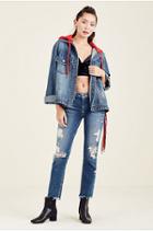 Womens Oversized Denim Jacket W/ Hood | Heartbeat | Size Small | True Religion