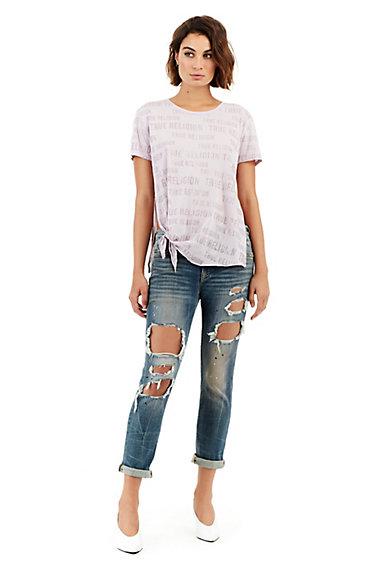 Slogan Tie Side Womens Tee | Lilac  | Size X Small | True Religion