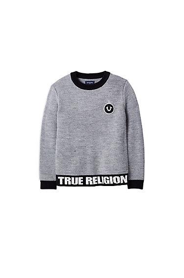Tr Pullover Kids Sweater | Heather Grey  | Size X Large | True Religion