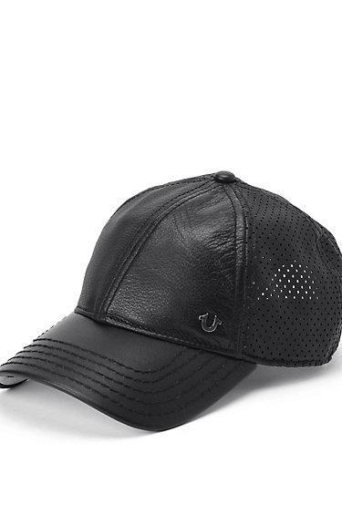True Religion Metallic Lambskin Baseball Cap - Black