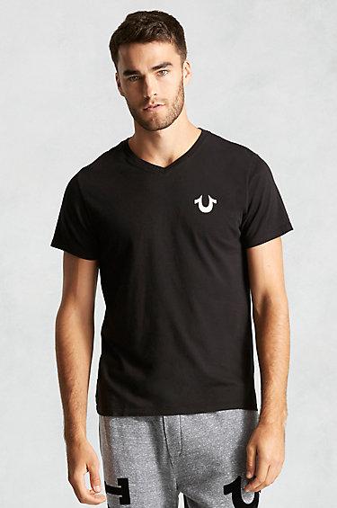True Religion Hand Picked Flocked Logo Vneck Mens T-shirt