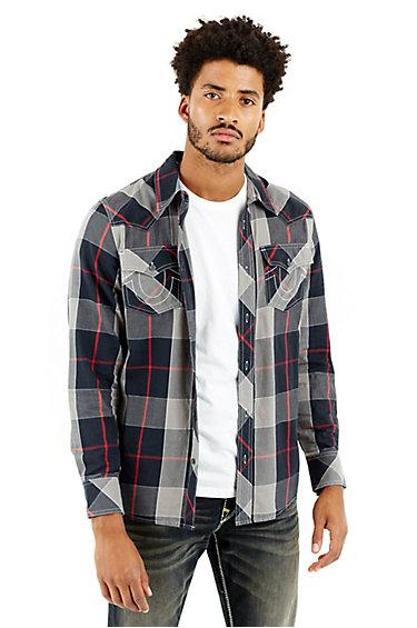 Ls Plaid Western Mens Shirt | Black/grey | Size Small | True Religion