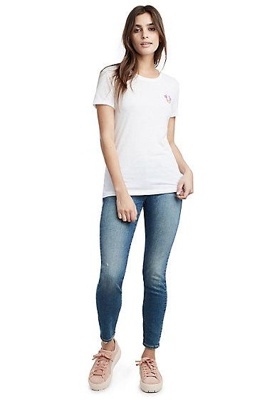 Floral Crew Neck Womens Tee | White  | Size X Small | True Religion