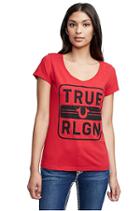 Women's True Religion Box Round V Neck Tee | Ruby Red | Size Xx Small