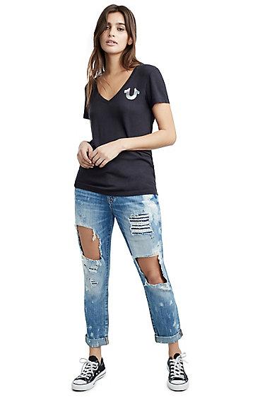 Cameron Slim Boyfriend Womens Jean | Cerulean Celeb | Size 23 | True Religion