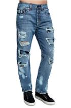 Mens Destroyed Super T Ricky Straight Jean W/ Flap | Marshland | Size 28 | True Religion