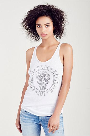 True Religion Skull Womens Tank - White