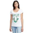 Women's Tropical True Rounded V Neck Tee | White | Size X Small | True Religion