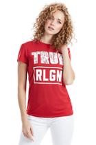 Floral Filled True Womens Tee | Ruby Red | Size Small | True Religion