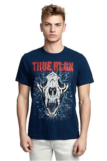 Mens Hyena Skull Graphic Tee | Navy | Size X Small | True Religion