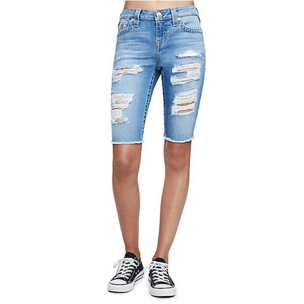 Women's Fray Cut Off Bermuda Short | Ewkm Crystal Reef W/destroy | Size 32 | True Religion