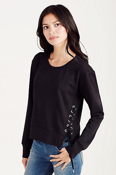 True Religion Lace Up Womens Sweatshirt - Jet Black