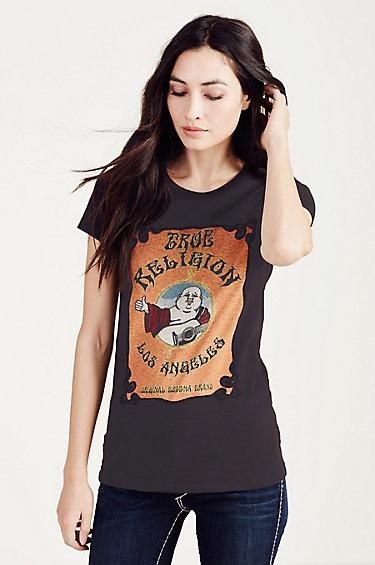 Concert Buddha Womens Tee | Black | Size Large | True Religion