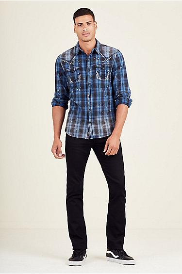 Big T Stitch Mens Western Shirt | Indigo | Size Medium | True Religion
