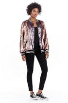Womens Sequins Pailette Bomber Jacket | Dusty Pink | Size Small | True Religion