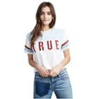 Womens Embroidered Varsity Crop Top | White | Size Small | True Religion