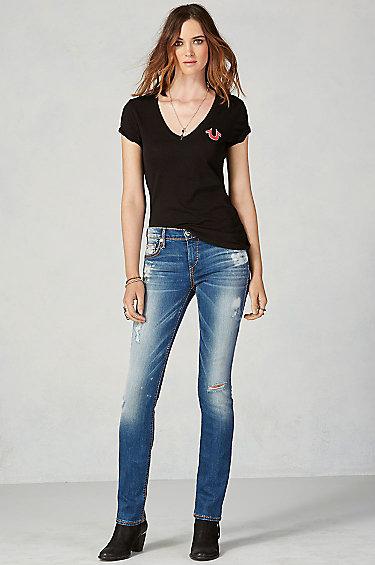 True Religion Cora Straight Destroyed Womens Jean - Blue Tide