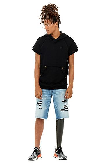 Short Sleeve Pullover Mens Hoodie | Black | Size X Small | True Religion
