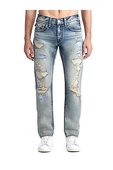 Mens Rip And Repair Big T Skinny Jean W/ Flap | Secret Forest Rips | Size 27 | True Religion