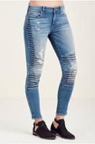 Halle Super Skinny Moto Womens Jean | Blue City | Size 27 | True Religion
