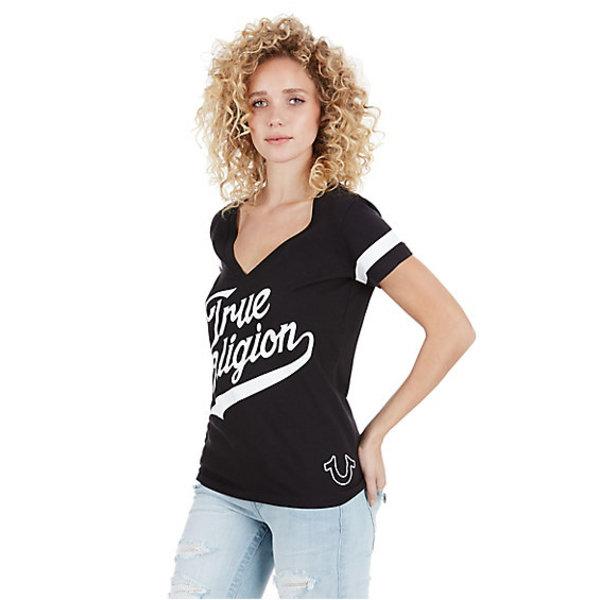 Tr Athletic Deep V Womens Tee | Black | Size Small | True Religion