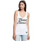 Women's True Class V Neck Rib Tank Top | White | Size X Small | True Religion