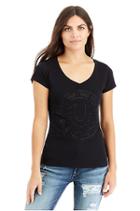 Crystal Horseshoe Rounded V Neck Womens Tee | Black | Size Medium | True Religion