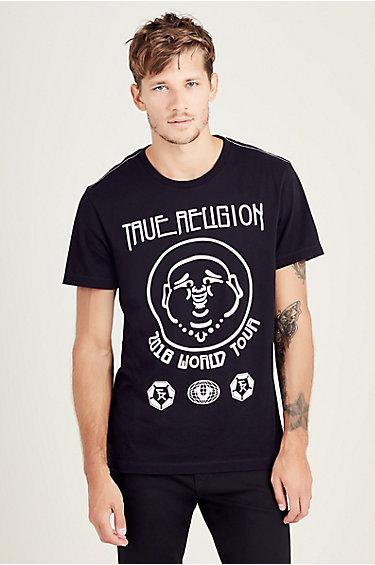 Elongated Tr World Tour Mens Tee | Black | Size Large | True Religion