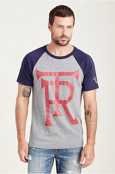 Hammer Raglan Mens Tee | Heather Grey/dark Navy | Size Large | True Religion
