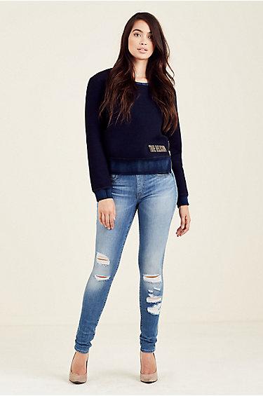 Womens Zippered Neoprene Sweatshirt | Indigo | Size Small | True Religion