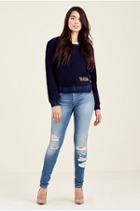 Womens Zippered Neoprene Sweatshirt | Indigo | Size Small | True Religion