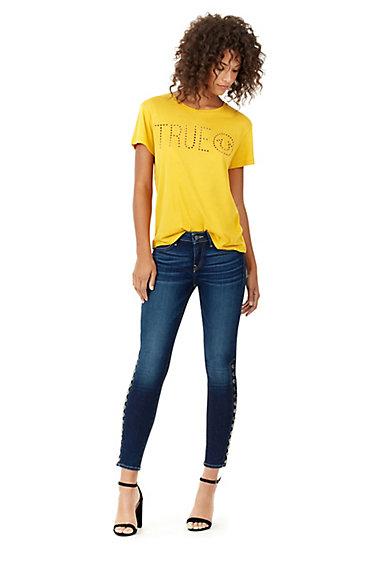 Womens Perforated Logo Tee | Mustard  | Size Small | True Religion