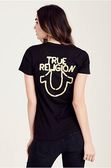 Horseshoe Womens Tee | Black | Size Large | True Religion