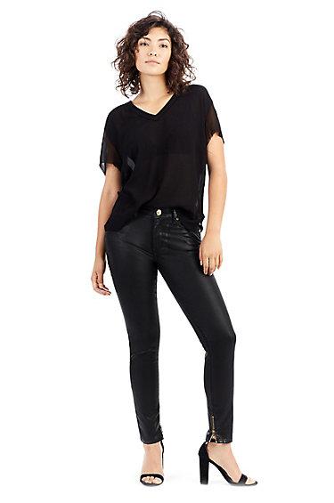 Jennie Curvy Skinny Ankle Zip Womens Pant | Oxidized Black | Size 24 | True Religion