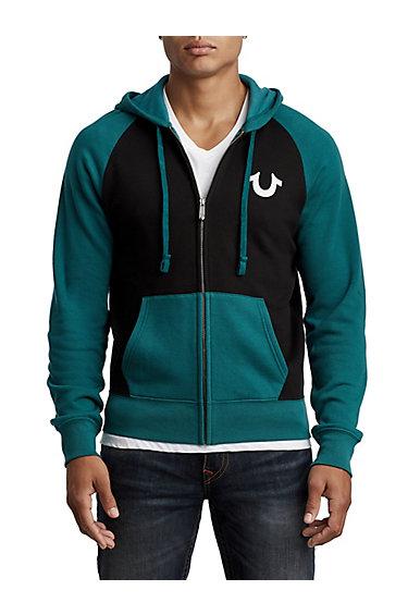 Men's Tr Active Raglan Zip Up Hoodie | Multi | Size Medium | True Religion