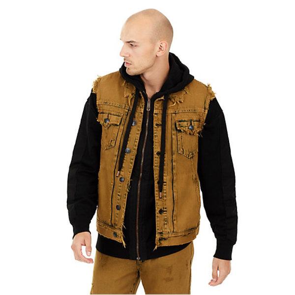 Mens Distressed Dylan Denim Vest | Tobacco Trail | Size X Small | True Religion
