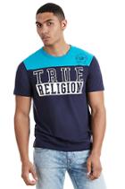 Block True Religion Football Mens Tee | Navy/powder Blue | Size Small
