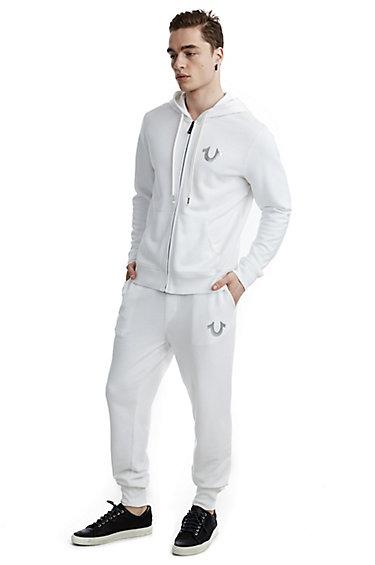 Metallic Double Puff Cuffed Mens Sweatpant | White  | Size Small | True Religion