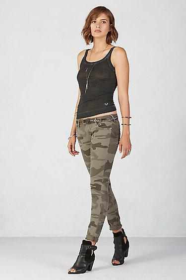 True Religion Casey Super Skinny Womens Camo Pant - Olive Camo