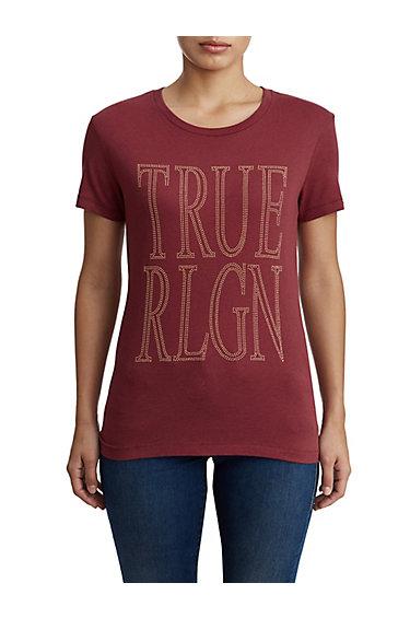 Womens True Screen Print Tee | Burgundy | Size X Small | True Religion