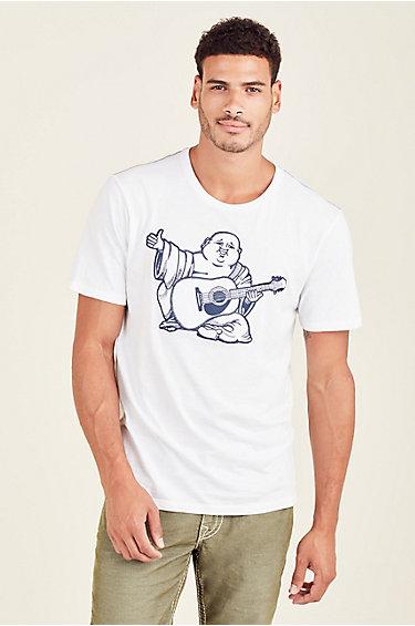 Thumbs Up Buddha Mens Crew Neck Tee | White | Size Small | True Religion