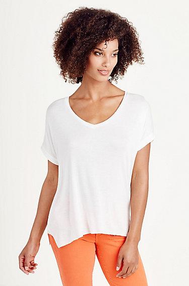 True Religion Relaxed V Neck Womens Tee - White