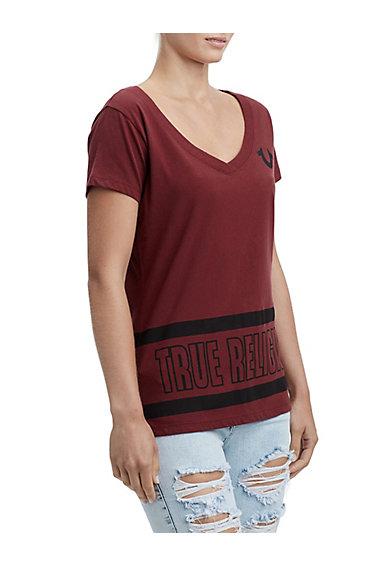 Women's Stripe Big Buddha Tee | Burgundy | Size X Small | True Religion