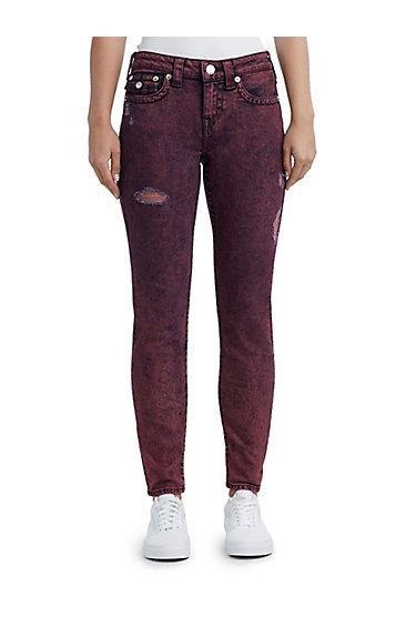 Women's Super Skinny Fit Acid Wash Jean | Marbled Crimson | Size 24 | True Religion